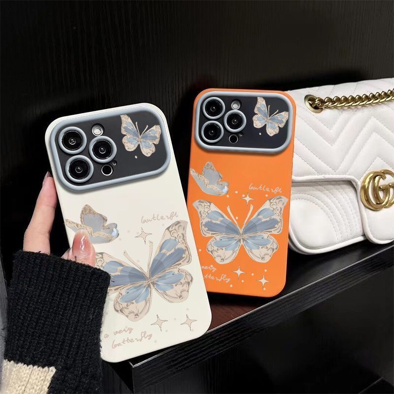 Frosted Soft Case เหมาะสําหรับ iPhone 17 Pro 13 Pro Max Blue Crystal Butterfly 15 Pro Max 11 Pro 17 