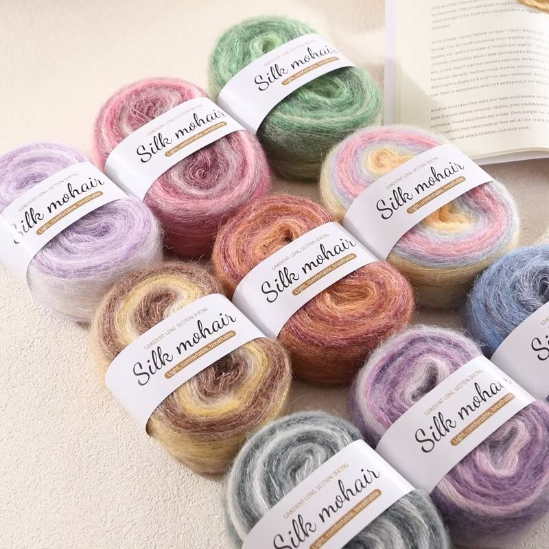 50g Hand-Dyed Mohair เส้นด้ายขนสัตว์สําหรับผู้เริ่มต้นถักมือที่มีสีสัน Mohair เส้นด้าย