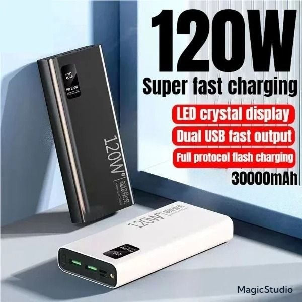 120W Power Bank 30000MAh/60000MAh/80000MAh ความจุเต็ม Super Fast Charge Powerbank USB Type C PD Quic