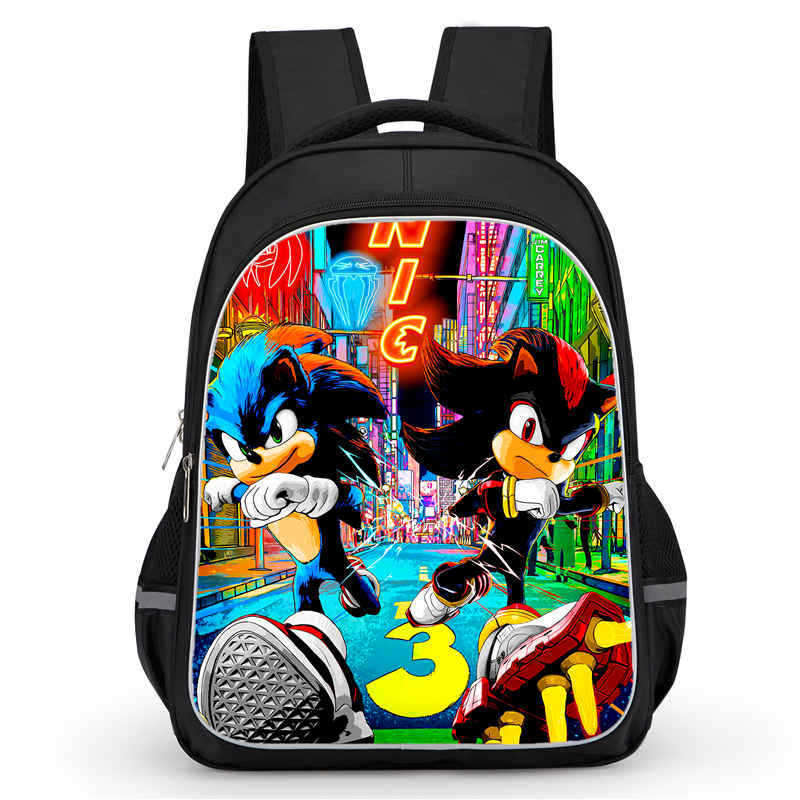 Hedgehog Sonic3 กระเป๋านักเรียนนักเรียน Sonic3 กระเป๋าเป้สะพายหลังอะนิเมะ 13 นิ้ว/16 นิ้วสีดํา Doubl