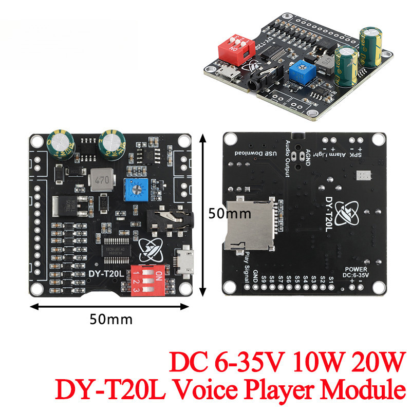 DC 6-35V 10W 20W Power Voice MP3 Player Vontrol โมดูล One-to-one Trigger TF การ์ดหน่วยความจํา U Disk