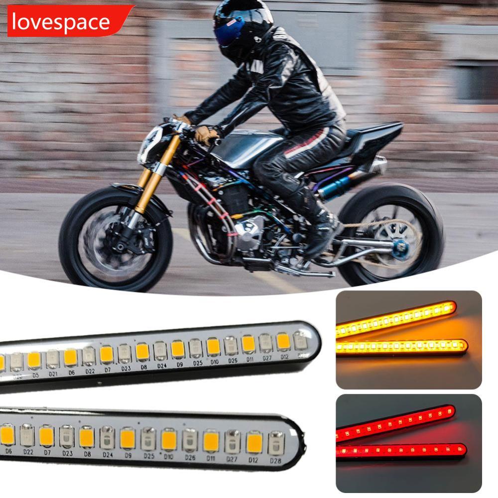 LOVESPACE รถจักรยานยนต์ Light Bar Strip หางเบรคหยุดไหลน้ําไฟเลี้ยว 24 SMD LED แบบบูรณาการสีแดงและสี 