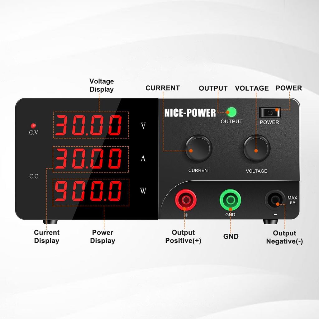 NICE-POWER DC Power Supply Variable, 30V 30A 900W High Power Bench Power Supply พร้อม Encoder ปุ่มแล