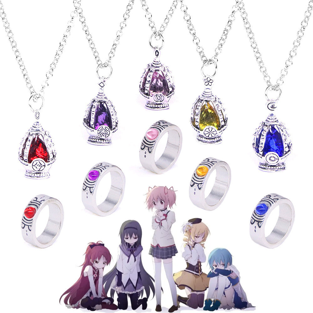 Spot Goods#Anime Peripheral Madoka Magica Soul Gem Necklace Ring set Soul Core Ring Set Accessories0