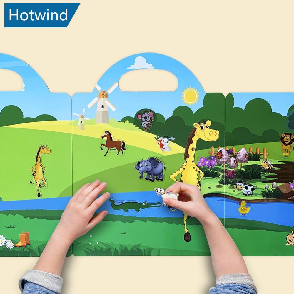 HW Reusable เด็กสติกเกอร์หนังสือการ์ตูนสัตว์หลายฉาก DIY Early Education การเรียนรู้ความรู้ความเข้าใจ