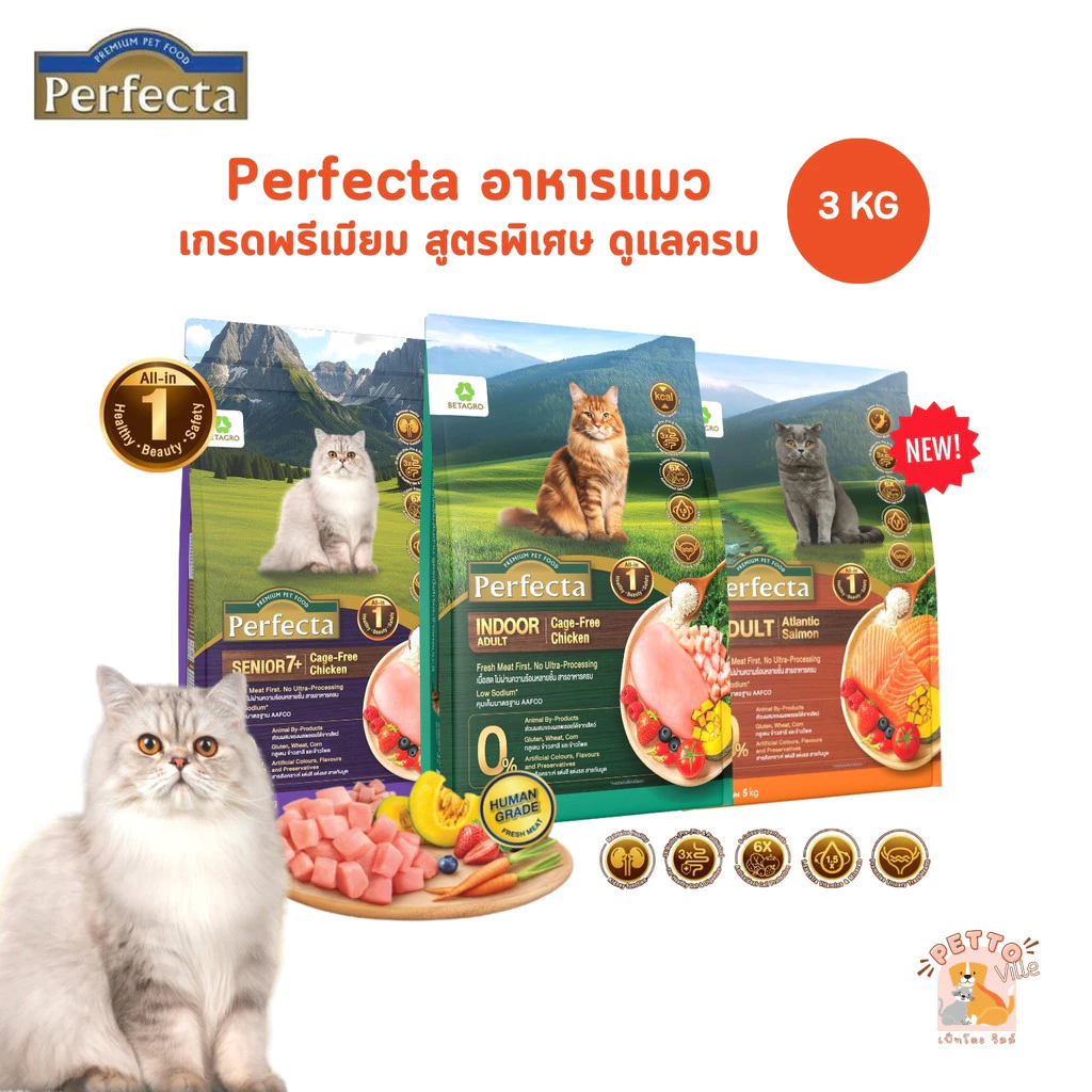Perfecta เพอร์เฟคต้า อาหารเม็ดแมว เกรดพรีเมี่ยม สูตรพิเศษ ดูแลครบ ขนาด 3 กิโลกรัม