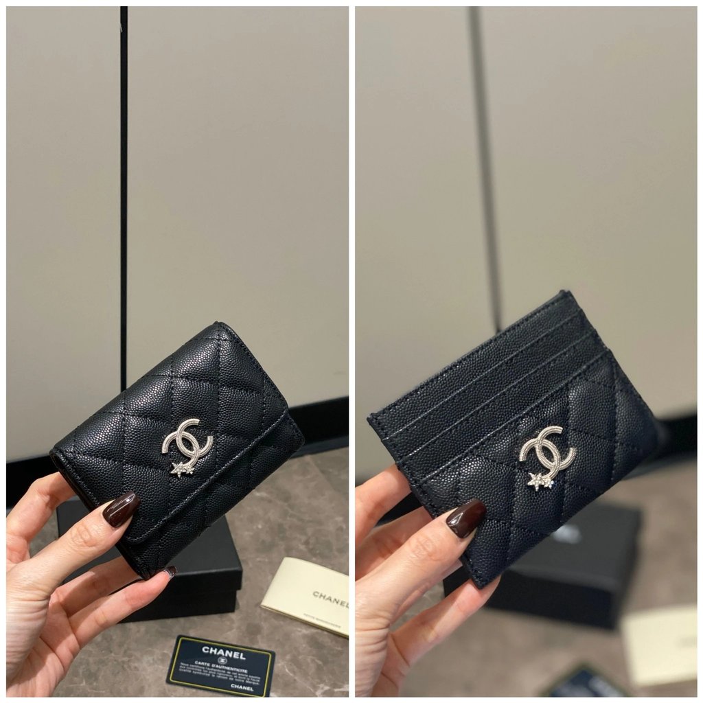 25B Star Flip Card Holder Caviar Leather Coin Purse