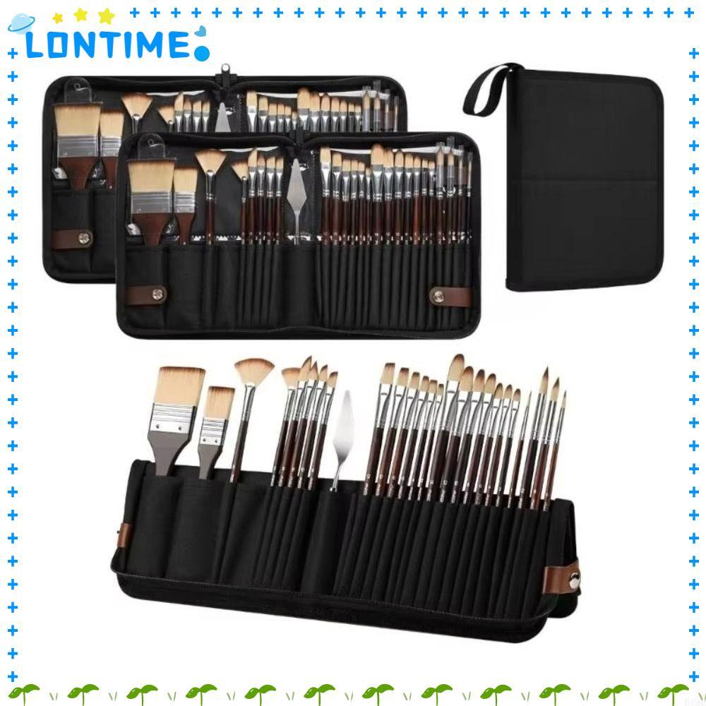 LONTIME แปรงสีน้ํา 26 ชิ้น, ชุดศิลปะชุดเครื่องมือภาพวาดไม้, แบบพกพาพร้อมม่านปากกา Gouache จิตรกรรมแปรงอุปกรณ์ศิลปะ