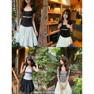 LUNA~~Xเวอร์ชั่นเกาหลี คอวี ผูกขึ้น เสื้อแขนสั้น เสื้อเชิ้ต รุ่นใหม่ สไตล์หวาน