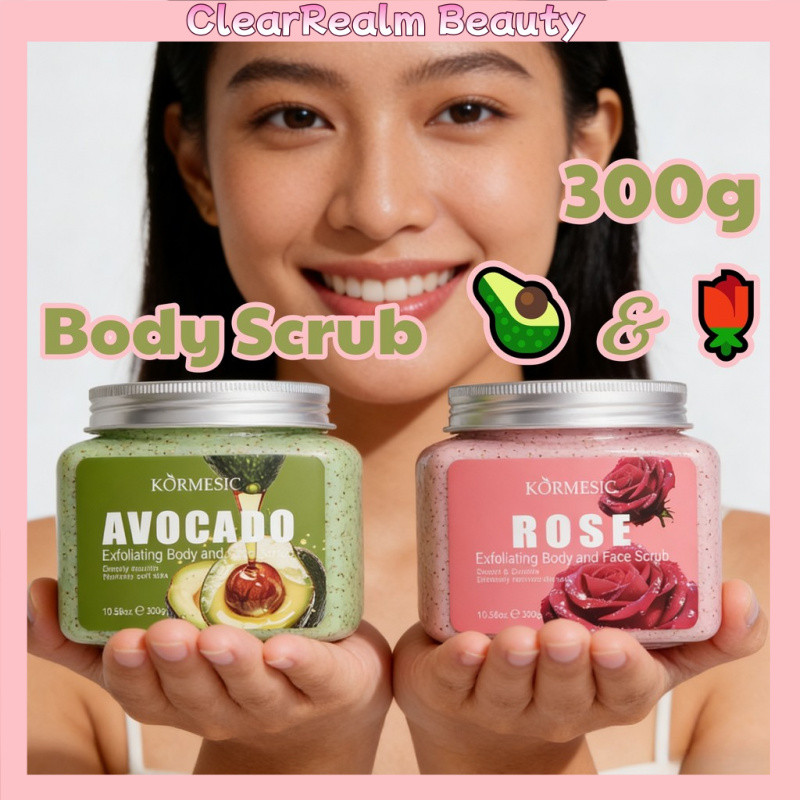 จัดส่งฟรี🚚สครับขัดผิวกาย เนื้อนุ่มละมุน สูตรอาโวคาโด & กุหลาบ ขัดผิวกระจ่างใส ผิวขาวนุ่มลื่น 300g