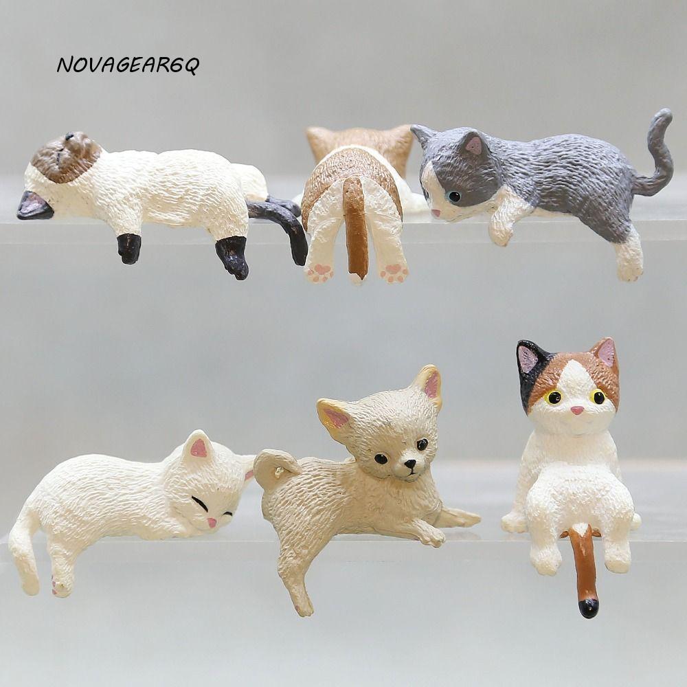 NOVAGEAR6Q Edge Cat Figurines,เรซิ่นจําลองแมวตู้เย็นสติกเกอร์วัสดุ,รูปปั้นแมวDIYการ์ตูนMiniaturesรถแ