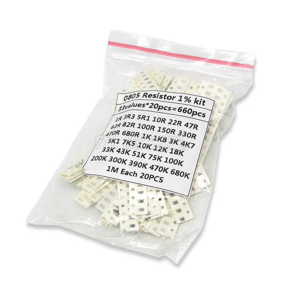 33ValuesX 20 ชิ้น = 66 ชิ้นชุดตัวอย่าง 0805 SMD Resistor Kit Assorted Kit 1ohm-1M โอห์ม 1%