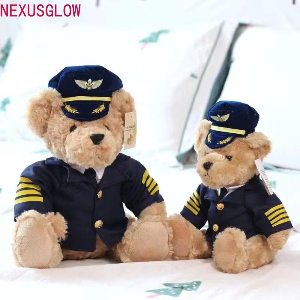 NEXUSGLOW หมีกัปตัน Stewardess นักบินตุ๊กตา 25/35 ซม. Plushie การ์ตูนเด็ก แอร์โฮสเตส