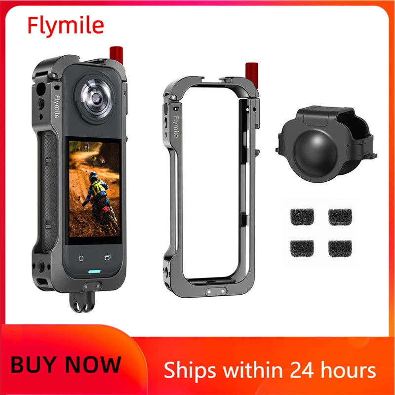 Flymile กรงโลหะป้องกันกรณีสําหรับ Insta360 X5 อุปกรณ์เสริมอลูมิเนียมอัลลอยด์ขยายกรอบอะแดปเตอร์ Mount พร้อมเลนส์ Guard