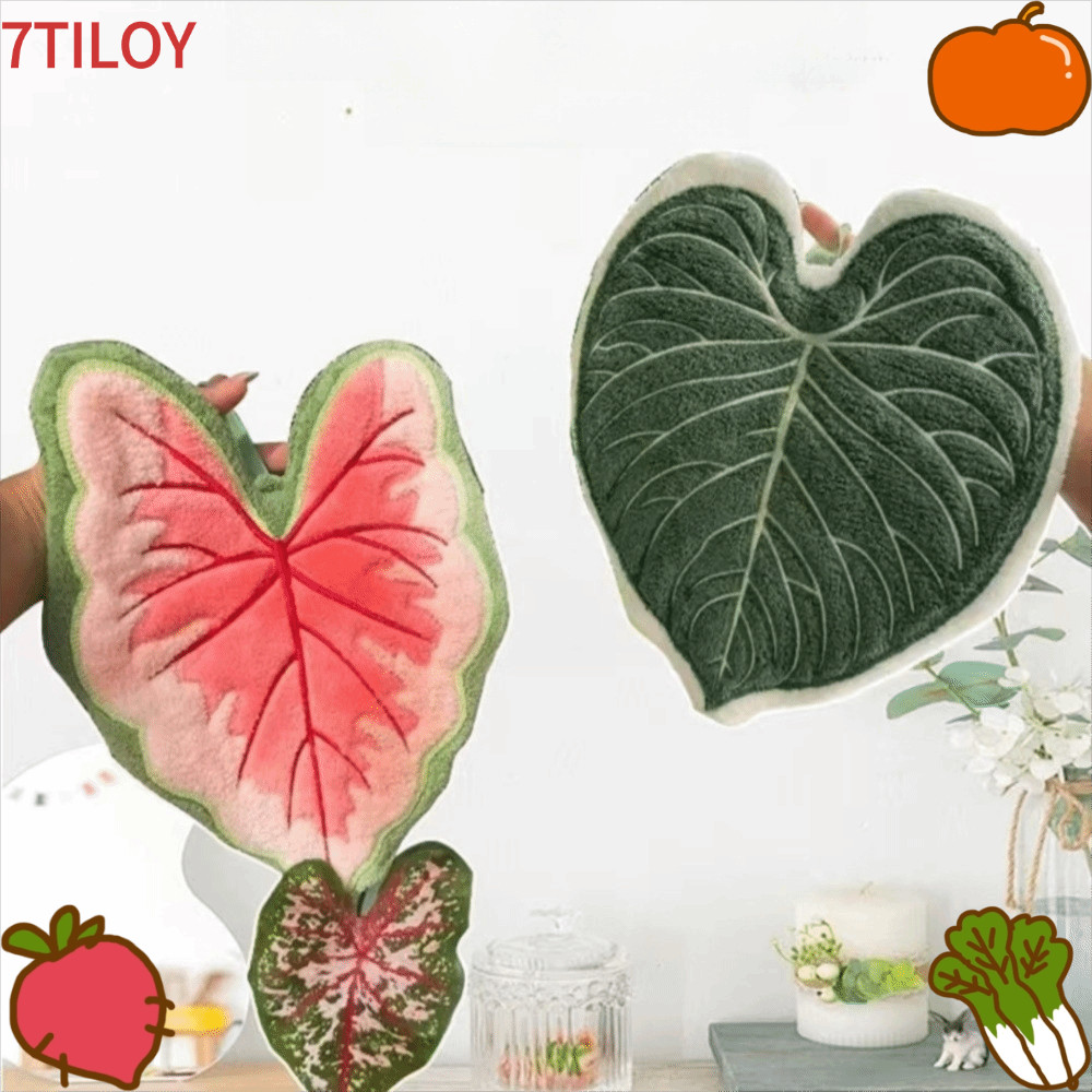7TILOYSHOP ผ้าเช็ดมือ, Coral Velvet หนาผ้าเช็ดหน้าห้องครัว,คุณภาพสูงการ์ตูน Leaf แขวนดูดซับน้ําห้องน้ํา Kerchief ห้องครัว
