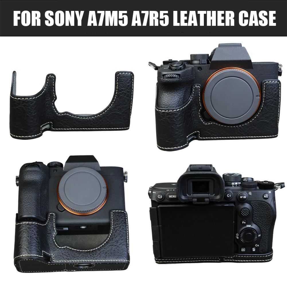 เคสหนัง PU กล้องสําหรับ Sony A7m5 A7r5 เคสหนังป้องกัน A7m5 ครึ่งชุดฐาน A7r5 Shell