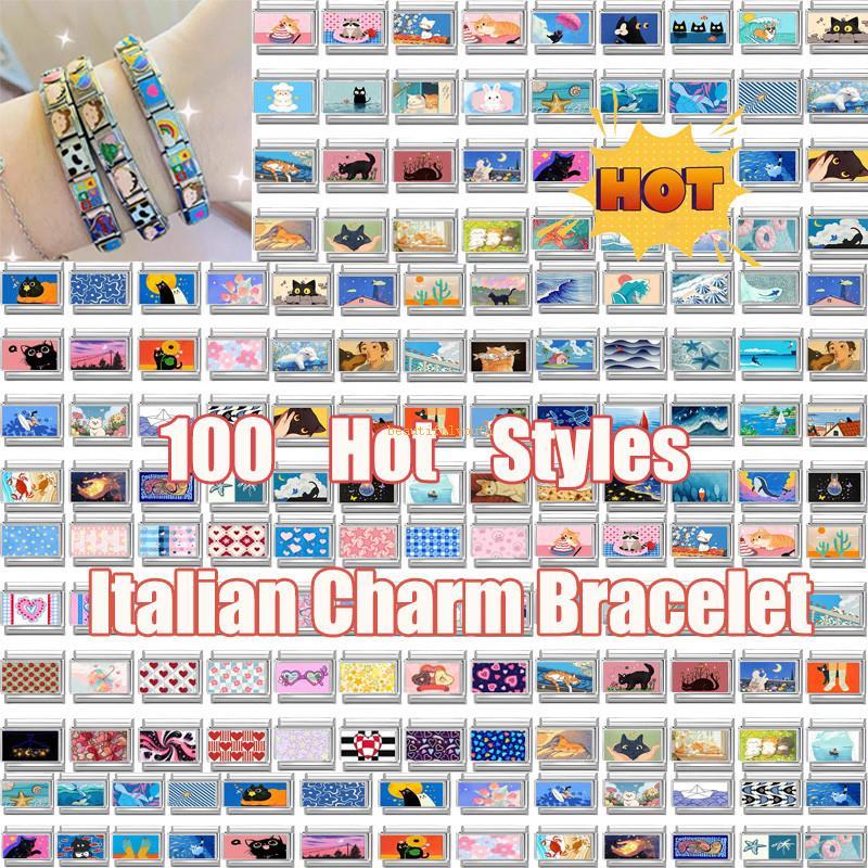 New Fashion Personalized DIY Blue Red Color Italian Charm Bracelet Animals Eat Food Bead 9mm Bracelet Stainless Steel Jewelrys