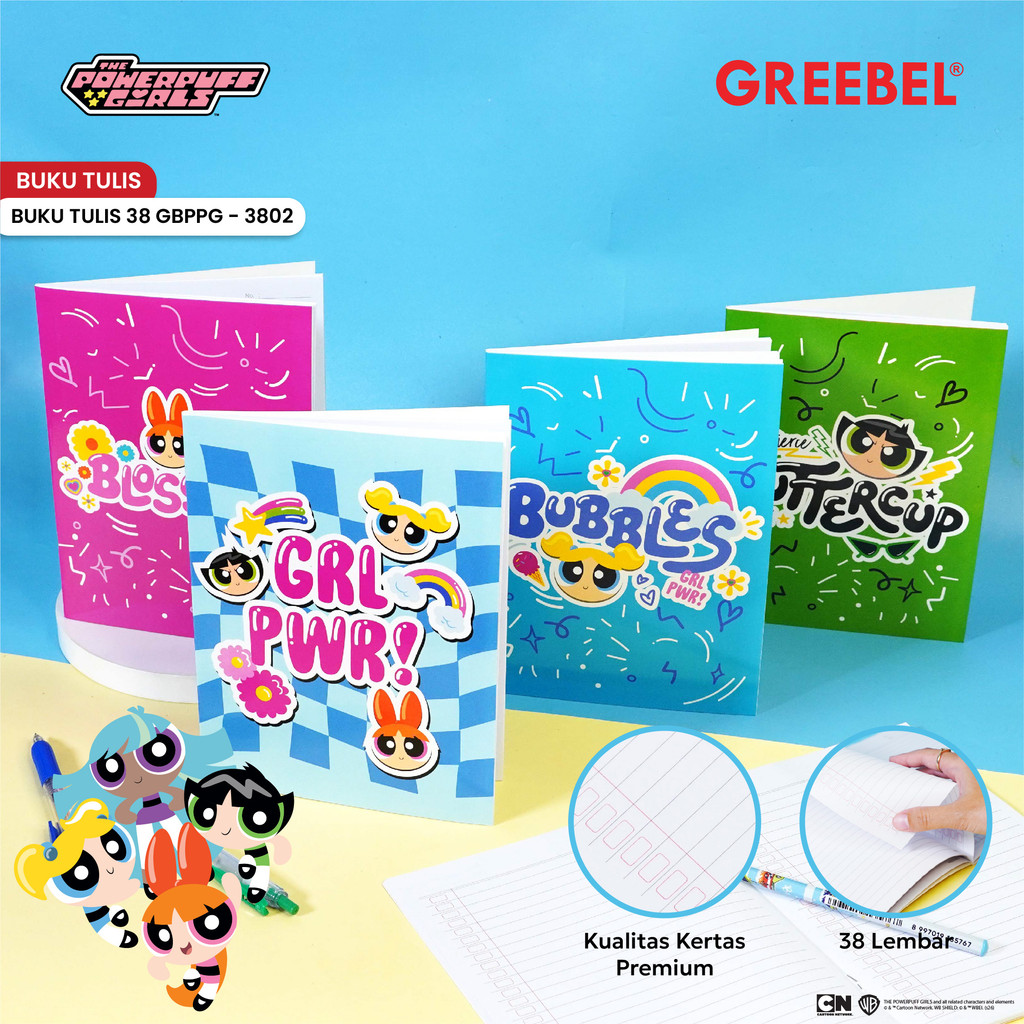 (1 เล่ม) Greebel x Power Puff Girl School Notebook A5 38 แผ่น (1 ชิ้น) School Book GBPPG 3802 I Gree
