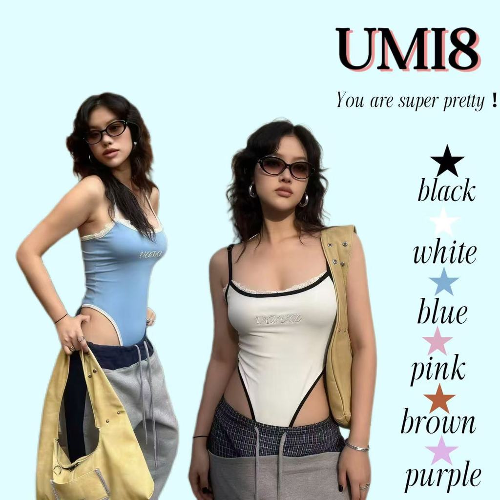 UMI8💝【ในสต็อก】💝 ชุดจั๊มสูทเอี๊ยมพิมพ์ลายตัวอักษรสไตล์สาวฮอต ดีไซน์ฤดูใบไม้ผลิปี 2026 ทรงเข้ารูป