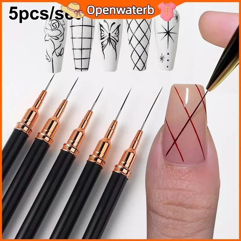 [KAN] 5 ชิ้น/เซ็ต Professional Nail Art Liner แปรงสําหรับ Striping การออกแบบภาพวาด,เจล Liner Nail Art แปรงสําหรับเล็บ 7/9/11/15/20 มม. FXH
