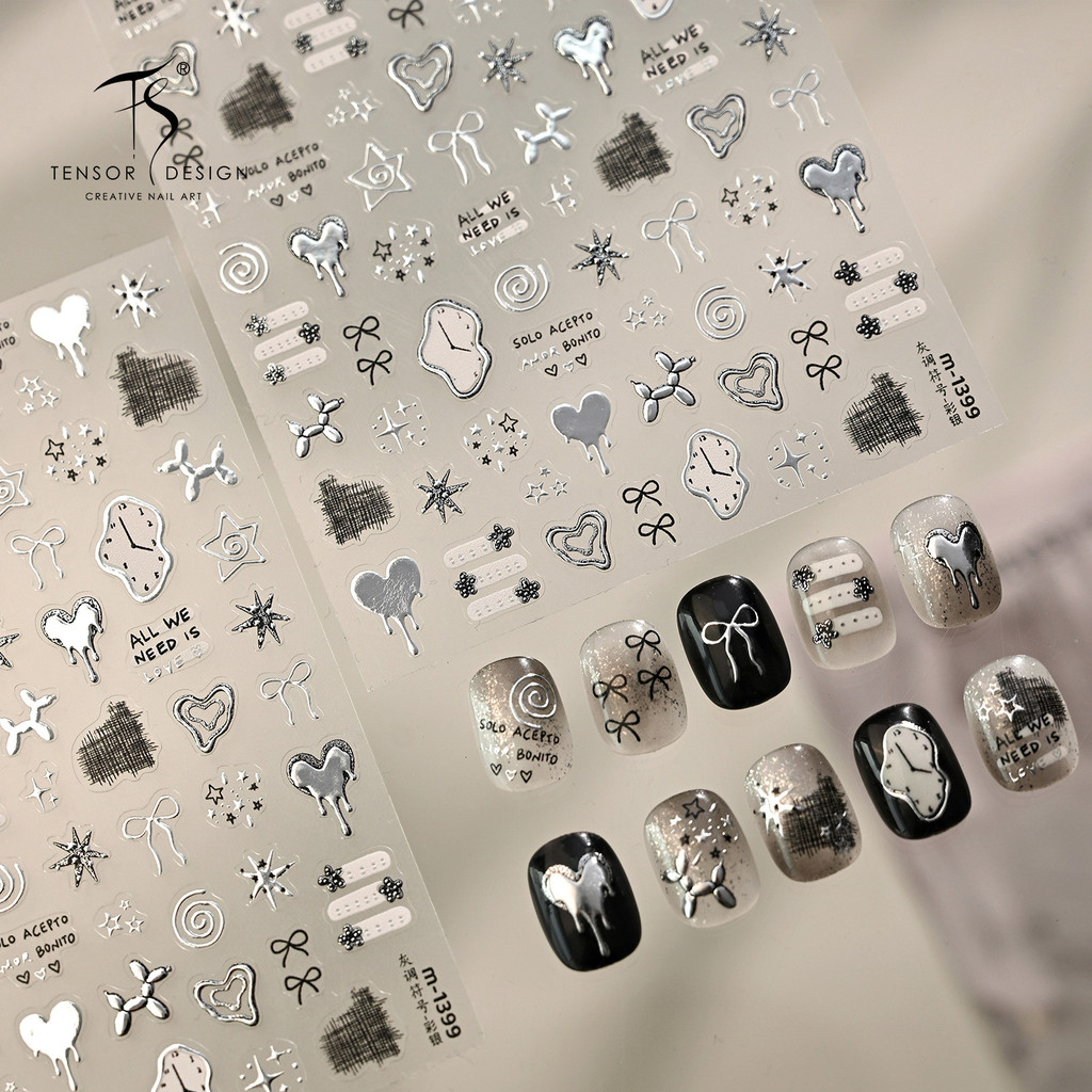 [Meow.Sensei] TENSOR Jasmine Sweet Cool Dark Style Love Heart Nails Sticker m1399 Punk Style Grey To