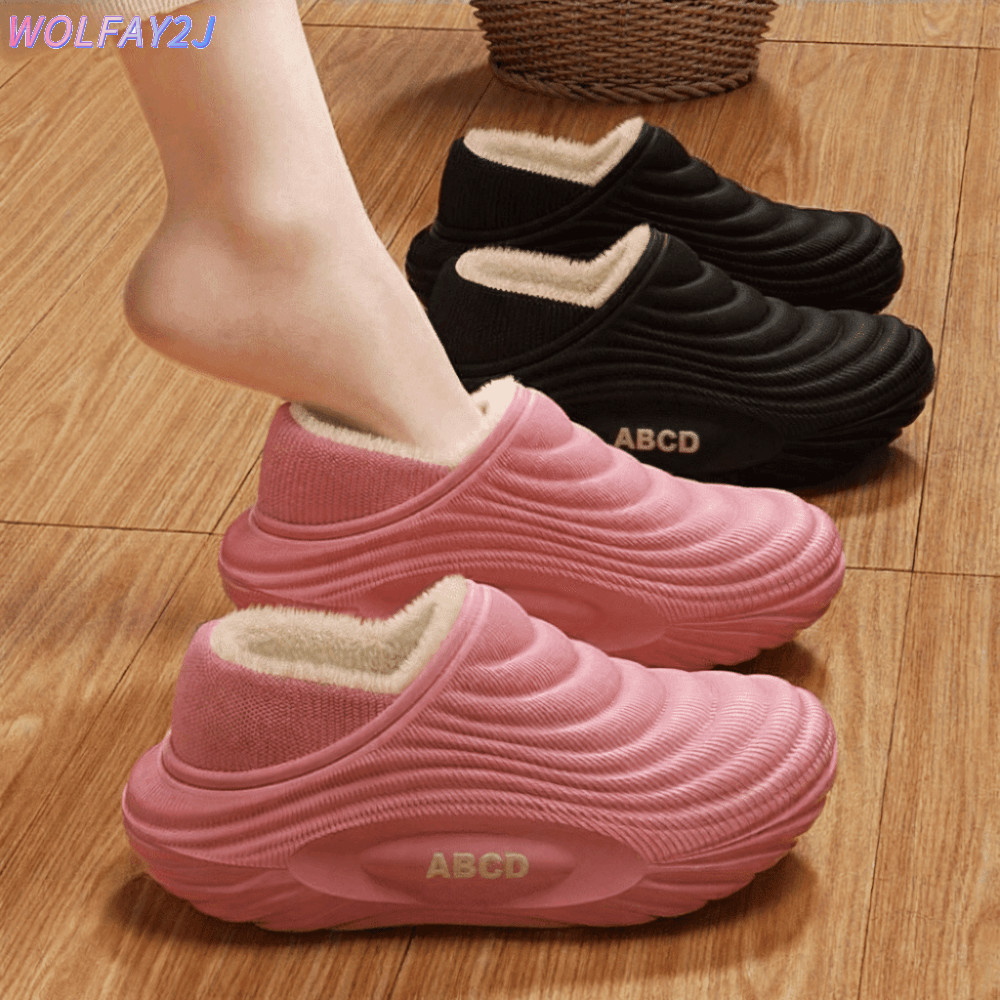 รองเท้าแตะผ้าฝ้ายพื้นหนามาพร้อม EVA กันหนาวสำหรับผู้หญิง ใส่ง่ายและปลอดภัยในทุกสภาพอากาศ