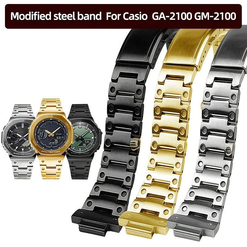GBM-2100 สายสแตนเลสสําหรับ Casio G-SHOCK gbm2100 โลหะสแตนเลสนาฬิกา GA-2100 GM-2100 ดัดแปลงเหล็ก S70X