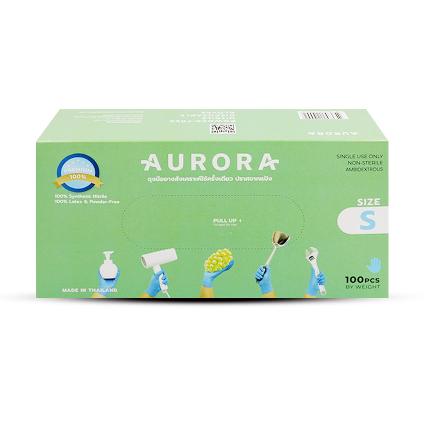 Aurora ถุงมือยางไนไตร ไม่มีแป้ง Size S กล่อง 50 คู่