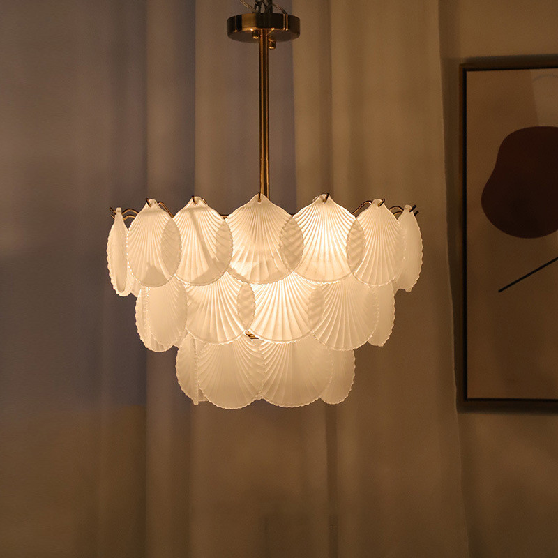 American Retro Bedroom Chandelier French Fresh Shell Glass Light Luxury Room Cloakroom Living Room L