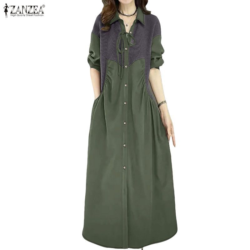 ZANZEA ชุดลำลองแขนยาว 디자인 바느질 대조색 여유로운 상의