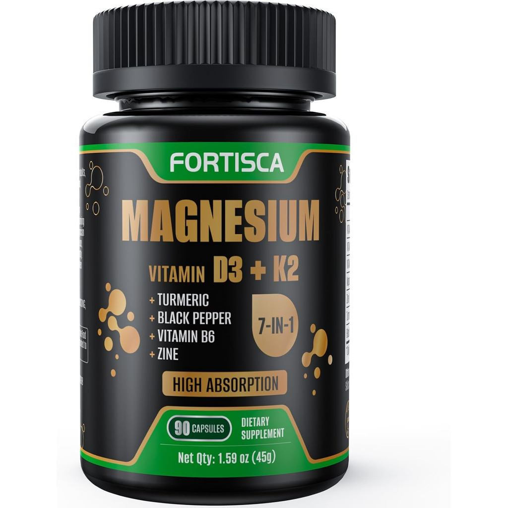 7 in 1 Magnesium Glycinate 300mg อาหารเสริมแมกนีเซียมดูดซับสูง บรรจุ 4,000IU วิตามิน D3 และ K2, B6, 