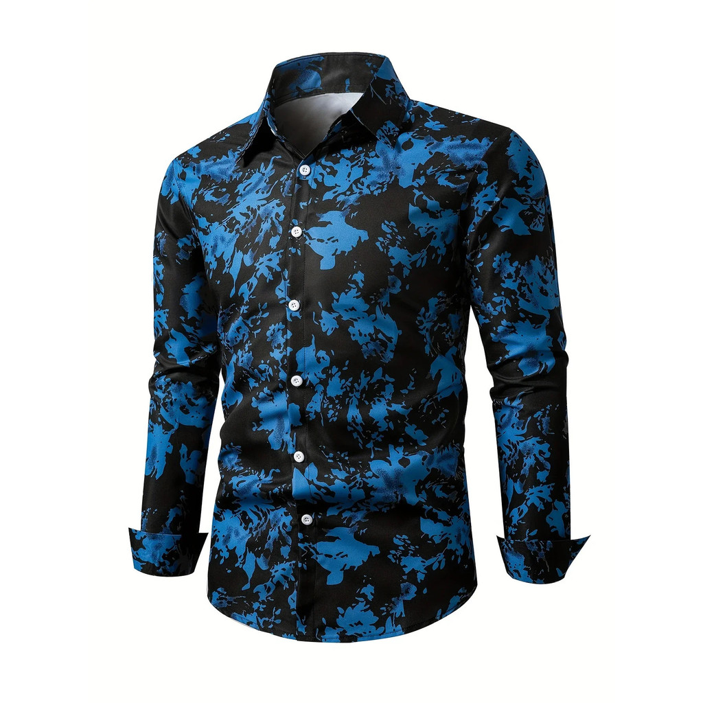 เสื้อแขนยาวผู้ชายแบบทรงเรียบ กระดุมข้างคอยาว สไตล์casual สำหรับงานปาร์ตี้FYD3