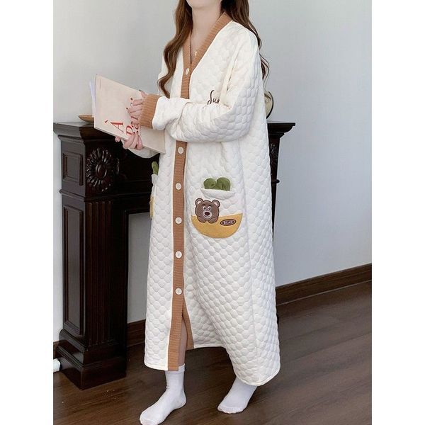 bonnie pajamas ชุดเดินทางชุดนอน ชุดนอนมิโกะ ชุดนอนAir Cotton ผู้หญิง ยาวสไตล์ฤดูหนาว ขนาดใหญ่ พร้อมล