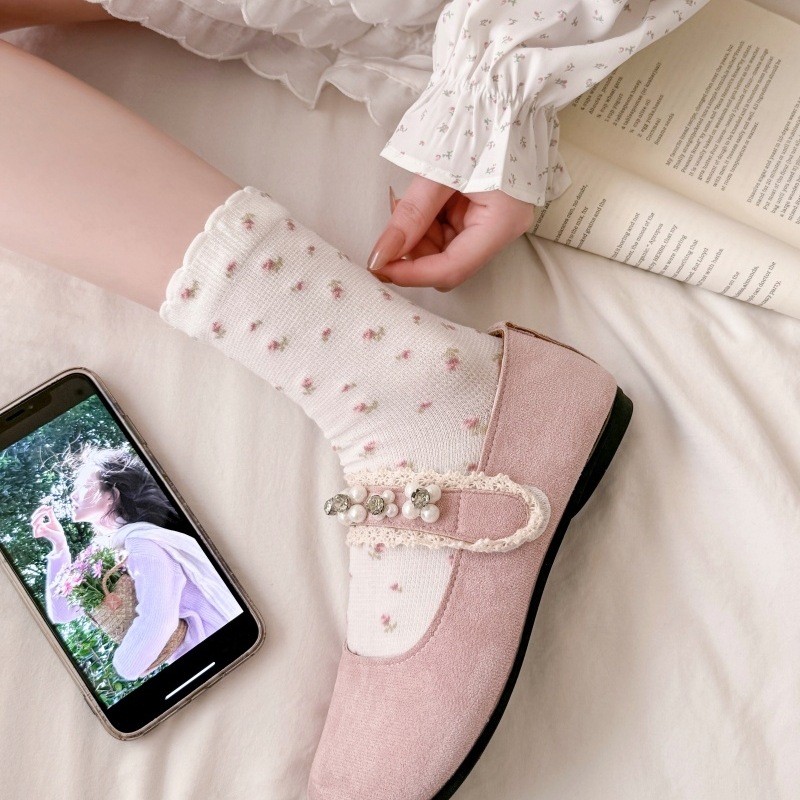 ถุงเท้าผ้าฝ้ายสำหรับผู้หญิง สไตล์เกาหลีและLolita ฤดูใบไม้ผลิ