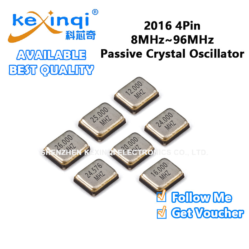 (1 ชิ้น) 2016 Passive Crystal Oscilator 4Pin 8MHz 12MHz 16MHz 20MHz 24MHz 24.576MHz 25MHz 26MHz 27MH