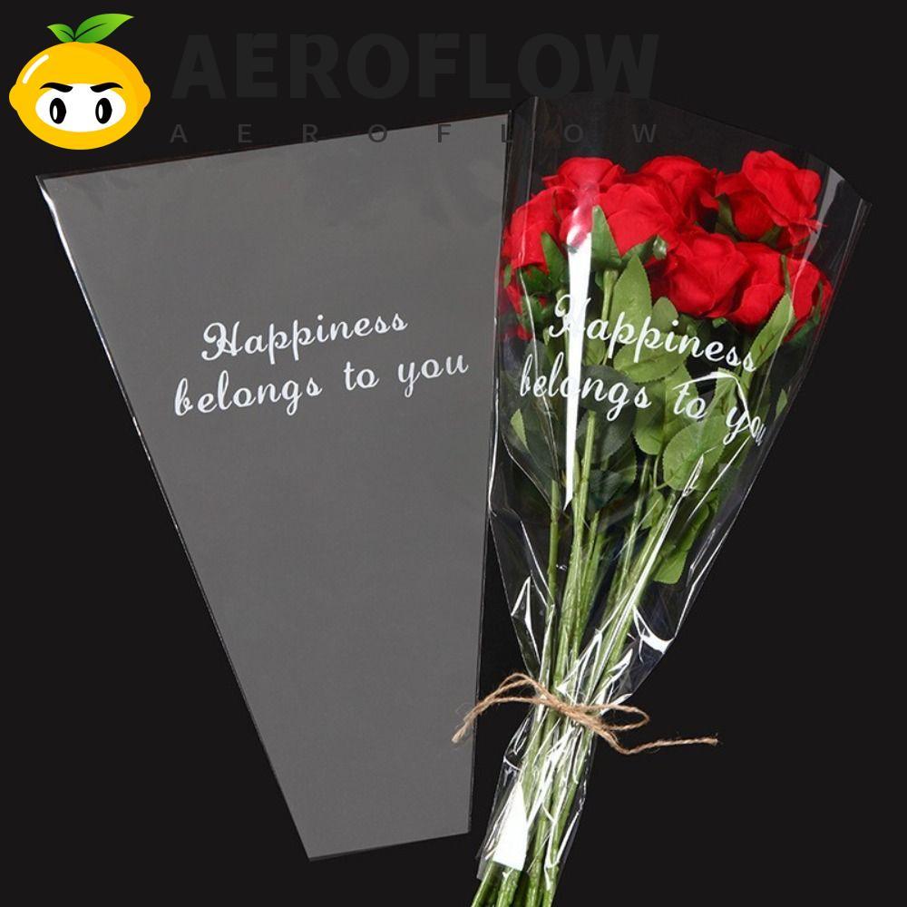 AEROFLOW 50 ชิ้นกระดาษห่อ, กันน้ําโปร่งใสดอกไม้บรรจุภัณฑ์ถุง, DIY ถุงพลาสติก Trapezoidal แพคเกจอุปกรณ์ช่อดอกไม้บรรจุวัสดุวันวาเลนไทน์
