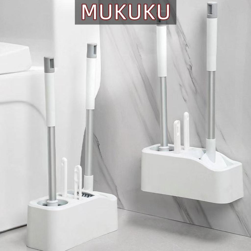 MUKUKU ตั้งพื้น/ติดผนัง แปรงขัดส้วม ขัดห้องน้ํา 4 in 1 แปรงขัดห้องน้ำ ที่ขัดพื้น ขัดได้ทุกซอกทุกมุม