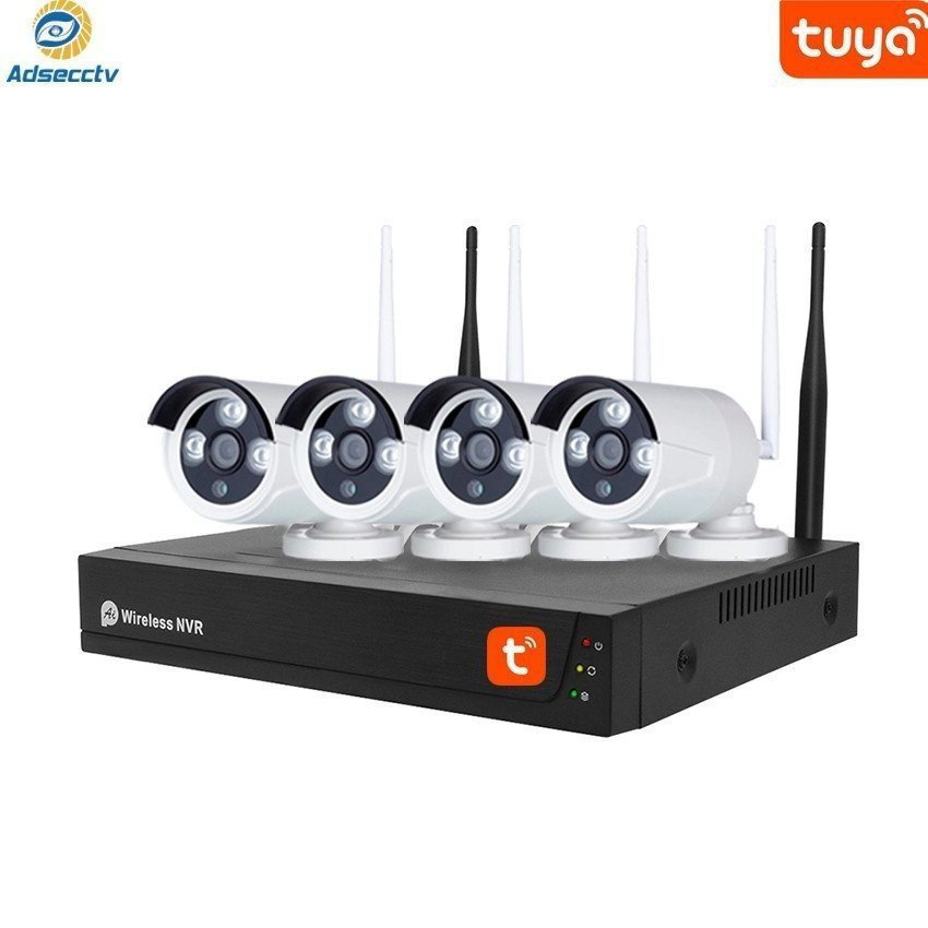 4CH Tuya ไร้สาย NVR ชุดกล้องวงจรปิด Wi-Fi ระบบรักษาความปลอดภัยปลั๊กจริงและเล่นกลางแจ้ง Home Survilla
