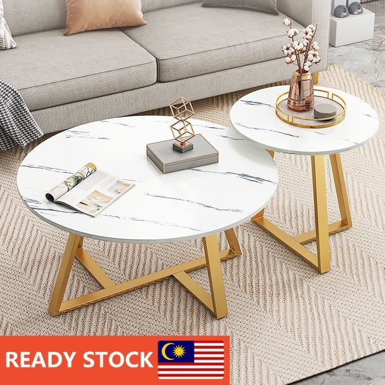 🔥Ready Stock🔥Modern Nordic round coffee table/dining table light luxury side table/marble pattern
