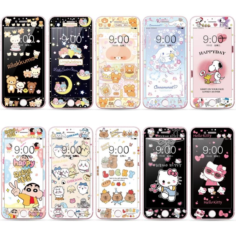 สําหรับ iphone 4 4s 5 5s se 6 6s 7 8 plus se2 se3 3D กระจกนิรภัยการ์ตูนกระจกนิรภัย Full Protector 4.7 5.5 นิ้ว
