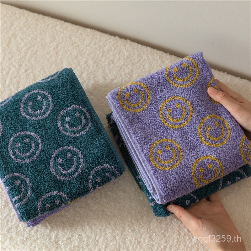 Smiley Face Towel B & B Face Towel Combed ผ้าสไตล์ใหม่เส้นด้ายย้อมสบาย Face Towel Color-blocking Bat