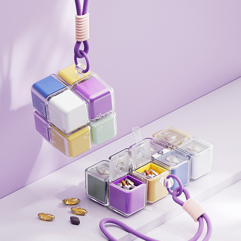 Pill Box With Lanyard Portable Creative Magnetic Medicine Box Sealed 8Grids Pill Storage Box Dispens