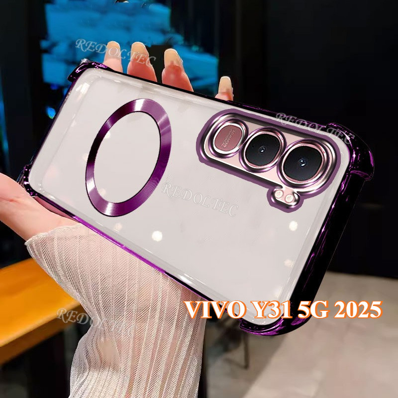 เคส VIVO Y31 5ก 2025 กรณีใหม่แม่เหล็กกันกระแทกโปร่งใสด้วยแหวนแม่เหล็ก 2025 ออกแบบใหม่ปลอกใส มีชีวิตช