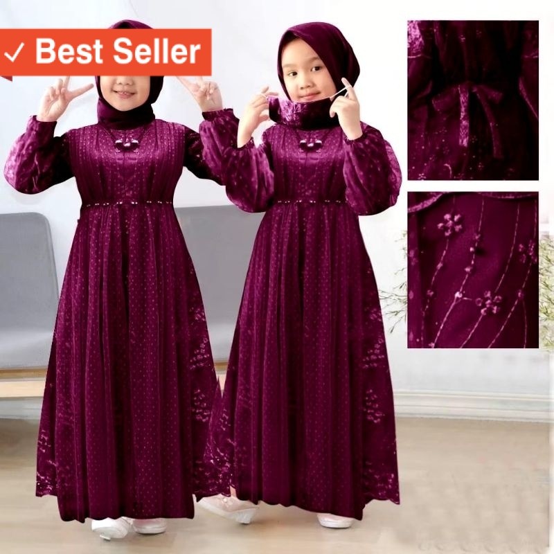 เสื้อผ้ามุสลิมสําหรับเด็กผู้หญิง gamis สวยๆ / MAXI JAHWARA KID/3-12 YEARS / S3-4 YEARS (M5-6 YEARS) 
