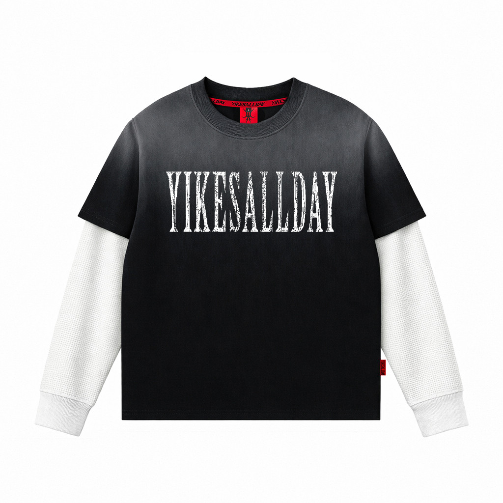 LONGSLEEVE DOUBLE LAYER OVERSIZE | WAFFLE SLEEVE | ตะแกรง | ล้าง ล้าง ล้าง ล้าง ล้าง | YIKESALLDAY