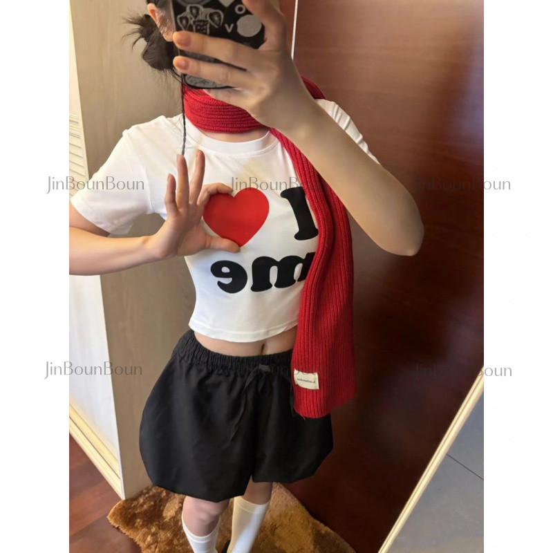 Jbb.Shop | เสื้อ i love me,เกาหลีแฟชั่น letter ลายพิมพ์เสื้อสีขาว