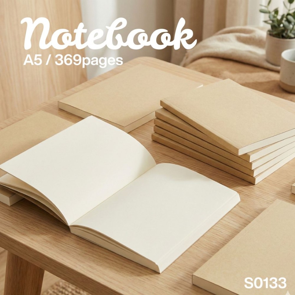 S0133 สมุดโน้ต ปกคราฟท์ A5 เล่มหนา จดบันทึก 369หน้า สมุด DIY สมุดจดเลคเชอร์ สมุดสเก็ตช์ภาพ