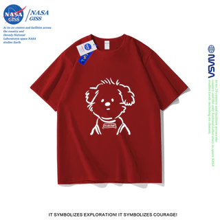 NASA เสื้อยืดชายหญิงแขนสั้น สไตล์ลำลอง summer ลูกสุนัข พิมพ์ลาย คอตตอน คอกลม หลวมและระบายอากาศ