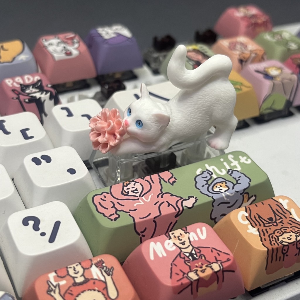 keycap ใส keycap Creative ยืดเอว Blue-Eyed Cat Keycap 2u โปร่งใส Retractable Key ลูกแมว Keycap Cross