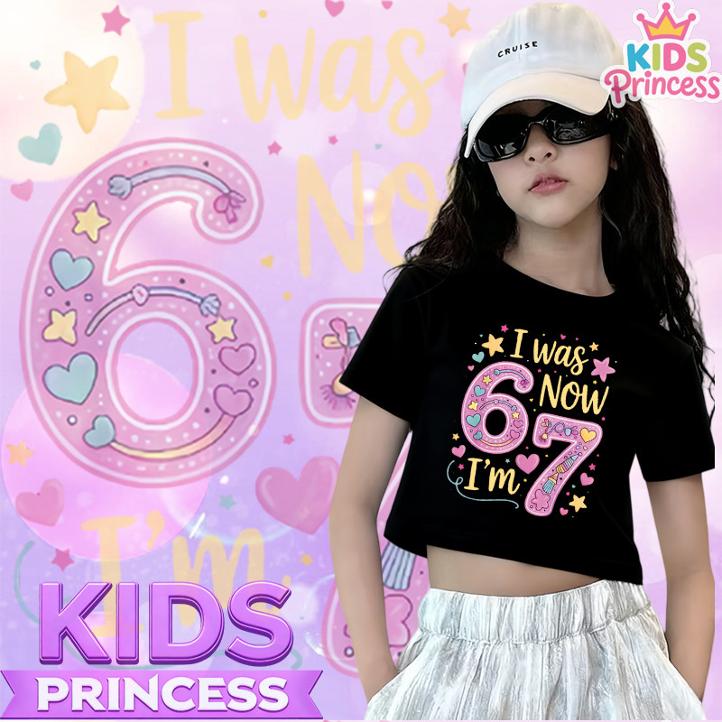 (จัดส่งตลอด 24 ชั่วโมง) ผลิตภัณฑ์ใหม่ในปี 2025! เด็กหญิงแขนสั้นเสื้อยืด 100% Cotton พิมพ์เสื้อยืด A478